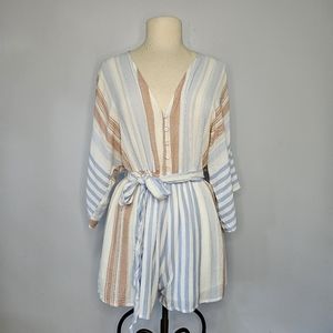 Olive Scent Stripe Three-Quarter Sleeve Romper Small NEW